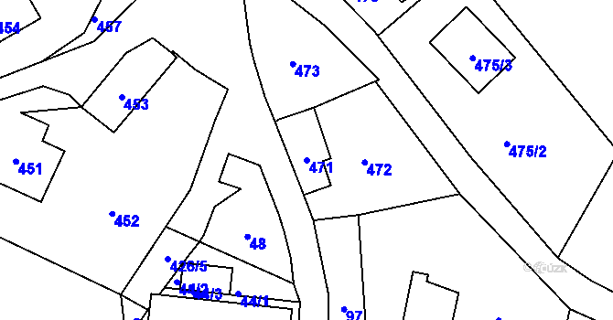 Parcela st. 471 v KÚ Pržno u Vsetína, Katastrální mapa