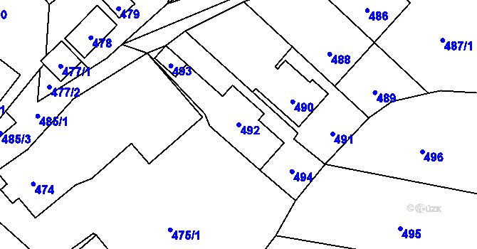 Parcela st. 492 v KÚ Pržno u Vsetína, Katastrální mapa