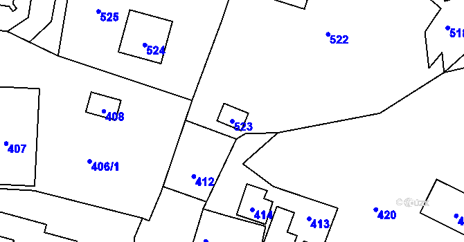 Parcela st. 523 v KÚ Pržno u Vsetína, Katastrální mapa