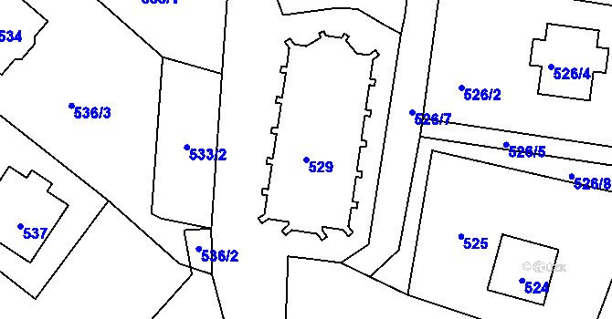 Parcela st. 529 v KÚ Pržno u Vsetína, Katastrální mapa