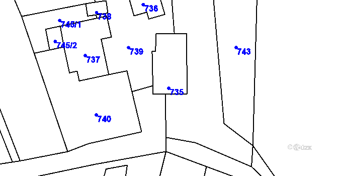 Parcela st. 735 v KÚ Pržno u Vsetína, Katastrální mapa