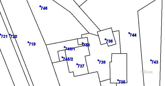 Parcela st. 738 v KÚ Pržno u Vsetína, Katastrální mapa