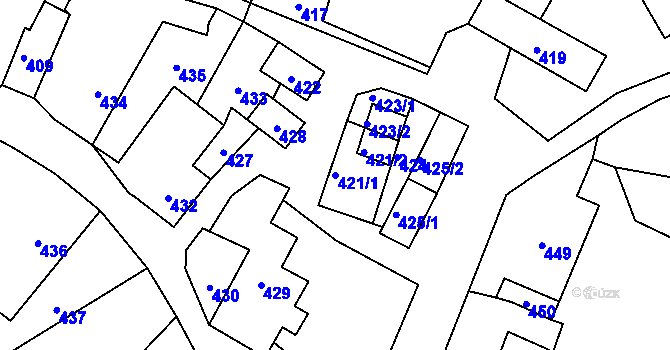 Parcela st. 421/1 v KÚ Pržno u Vsetína, Katastrální mapa