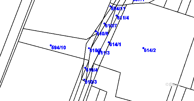 Parcela st. 611/3 v KÚ Pržno u Vsetína, Katastrální mapa
