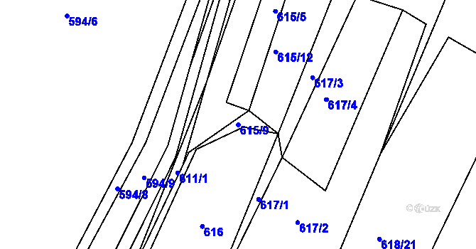 Parcela st. 615/9 v KÚ Pržno u Vsetína, Katastrální mapa