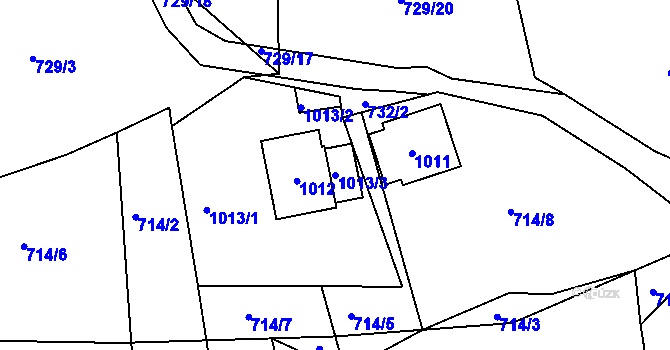 Parcela st. 1013/3 v KÚ Pržno u Vsetína, Katastrální mapa