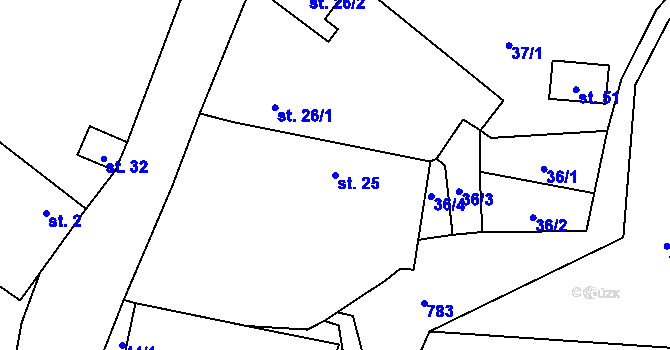Parcela st. 25 v KÚ Přáslavice, Katastrální mapa