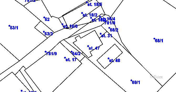 Parcela st. 47 v KÚ Přáslavice, Katastrální mapa