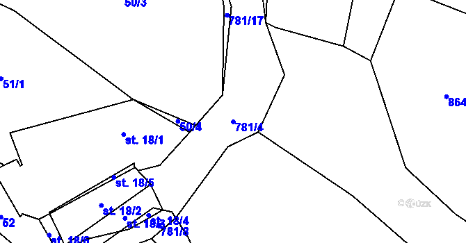 Parcela st. 781/4 v KÚ Přáslavice, Katastrální mapa