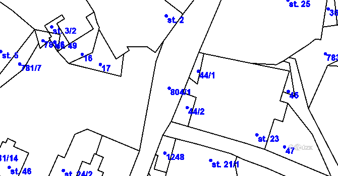 Parcela st. 804/1 v KÚ Přáslavice, Katastrální mapa