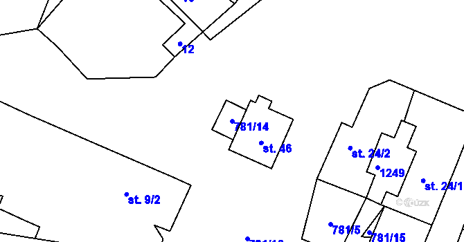 Parcela st. 781/14 v KÚ Přáslavice, Katastrální mapa