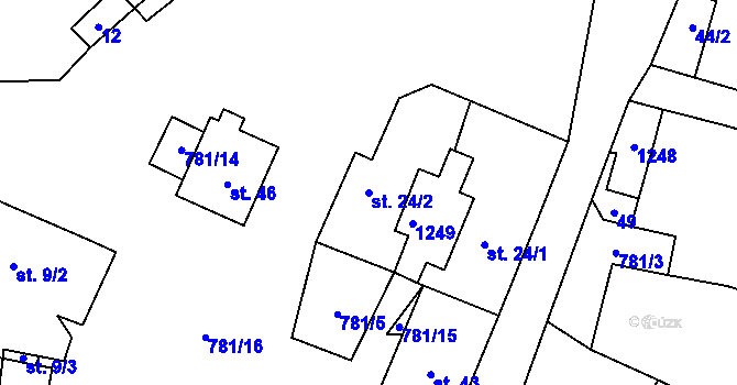 Parcela st. 24/2 v KÚ Přáslavice, Katastrální mapa