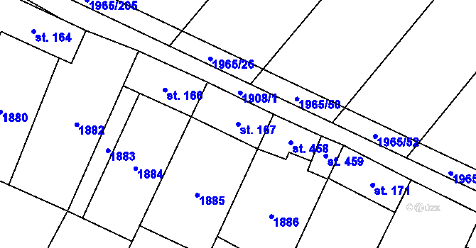 Parcela st. 167 v KÚ Přáslavice u Olomouce, Katastrální mapa