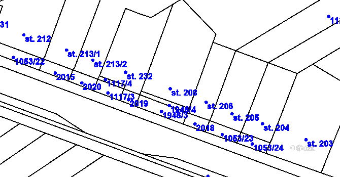 Parcela st. 208 v KÚ Přáslavice u Olomouce, Katastrální mapa