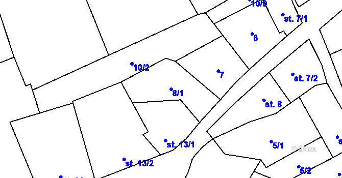 Parcela st. 8/1 v KÚ Přáslavice u Olomouce, Katastrální mapa