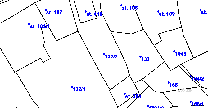 Parcela st. 132/2 v KÚ Přáslavice u Olomouce, Katastrální mapa