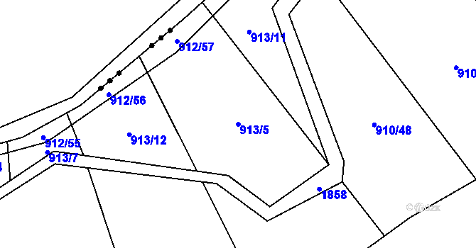 Parcela st. 913/5 v KÚ Přáslavice u Olomouce, Katastrální mapa