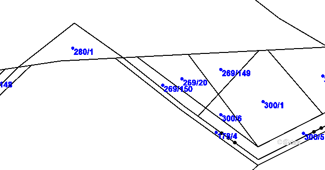 Parcela st. 269/150 v KÚ Přáslavice u Olomouce, Katastrální mapa