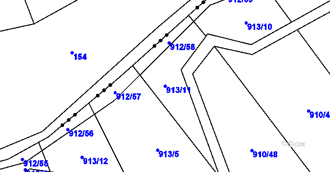 Parcela st. 913/11 v KÚ Přáslavice u Olomouce, Katastrální mapa