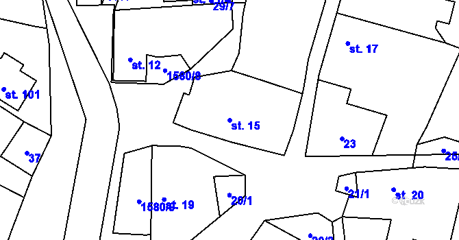 Parcela st. 15 v KÚ Přeborov, Katastrální mapa
