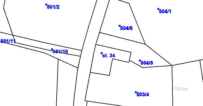 Parcela st. 34 v KÚ Přeborov, Katastrální mapa