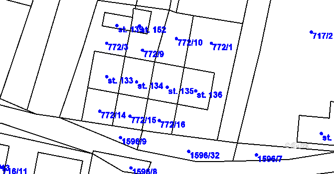 Parcela st. 135 v KÚ Přeborov, Katastrální mapa