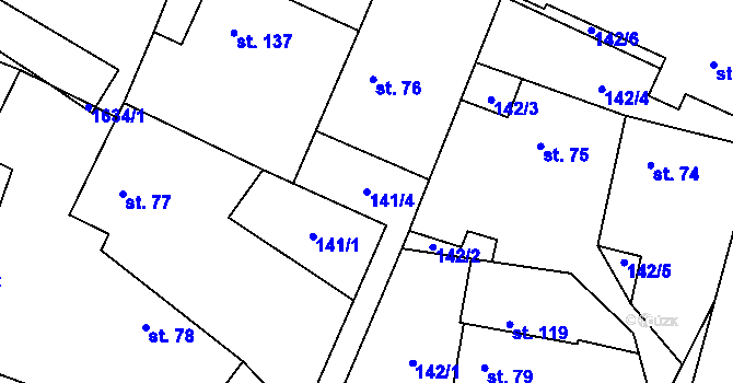 Parcela st. 141/4 v KÚ Přeborov, Katastrální mapa