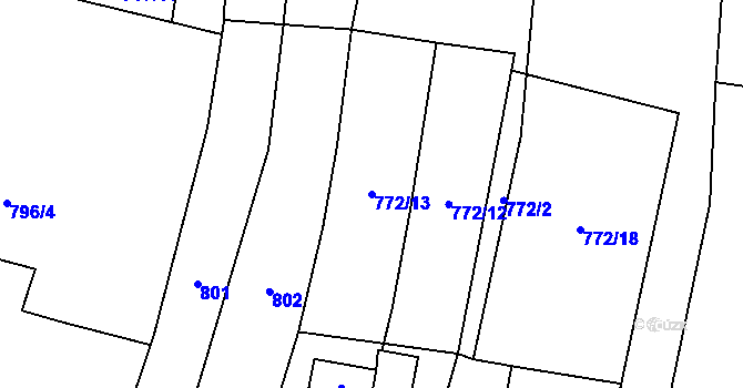 Parcela st. 772/13 v KÚ Přeborov, Katastrální mapa