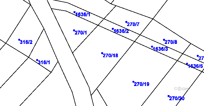 Parcela st. 270/18 v KÚ Přeborov, Katastrální mapa