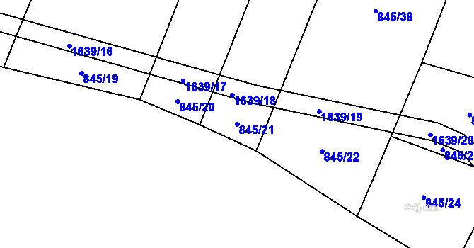 Parcela st. 845/21 v KÚ Přeborov, Katastrální mapa