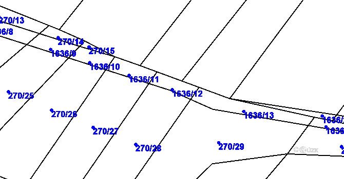 Parcela st. 1636/12 v KÚ Přeborov, Katastrální mapa