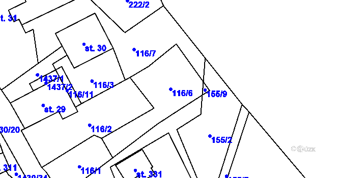 Parcela st. 116/6 v KÚ Přebuz, Katastrální mapa