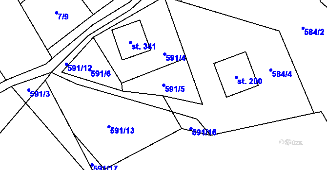 Parcela st. 591/5 v KÚ Přebuz, Katastrální mapa