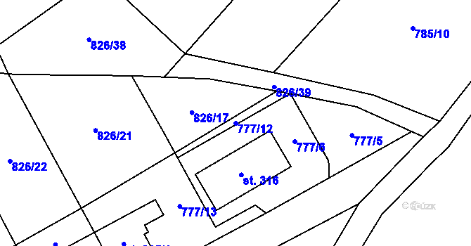 Parcela st. 777/12 v KÚ Přebuz, Katastrální mapa