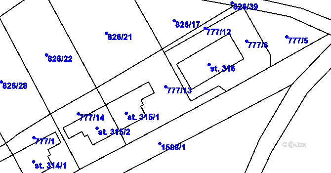 Parcela st. 777/13 v KÚ Přebuz, Katastrální mapa