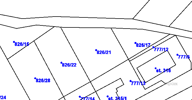 Parcela st. 826/21 v KÚ Přebuz, Katastrální mapa