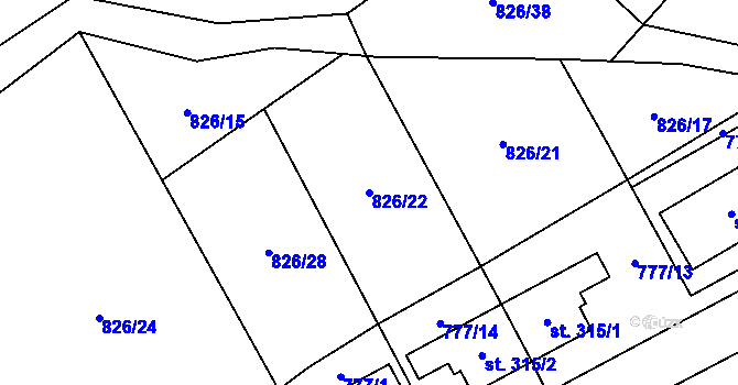 Parcela st. 826/22 v KÚ Přebuz, Katastrální mapa