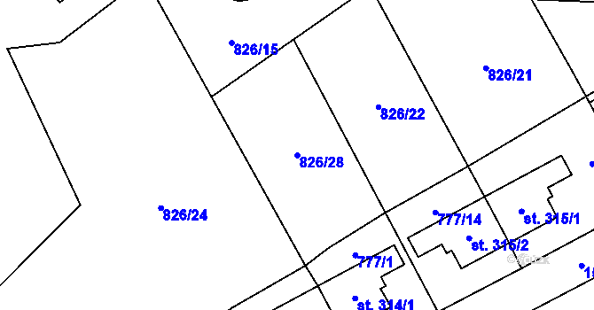 Parcela st. 826/28 v KÚ Přebuz, Katastrální mapa