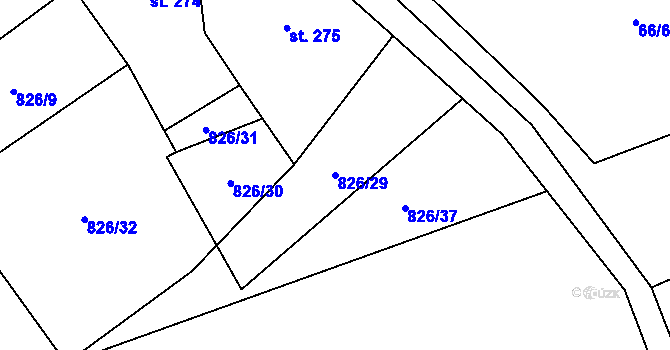 Parcela st. 826/29 v KÚ Přebuz, Katastrální mapa