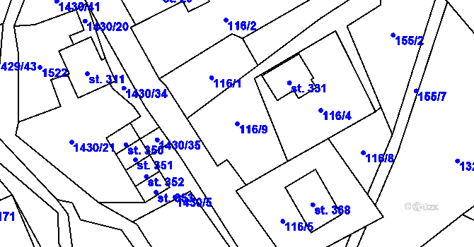 Parcela st. 116/9 v KÚ Přebuz, Katastrální mapa