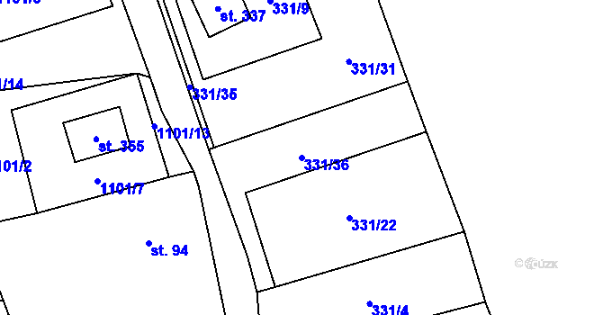 Parcela st. 331/36 v KÚ Přebuz, Katastrální mapa