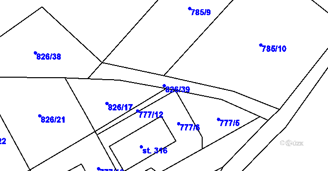 Parcela st. 826/39 v KÚ Přebuz, Katastrální mapa