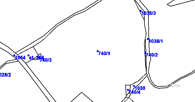 Parcela st. 740/1 v KÚ Chaloupky u Přebuze, Katastrální mapa