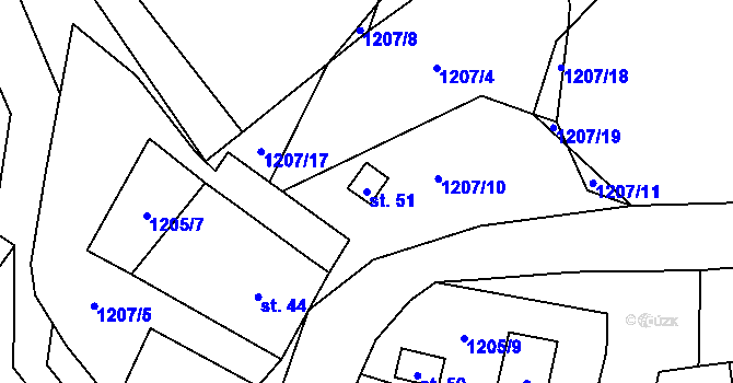 Parcela st. 51 v KÚ Přeckov, Katastrální mapa