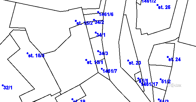 Parcela st. 34/3 v KÚ Přeckov, Katastrální mapa