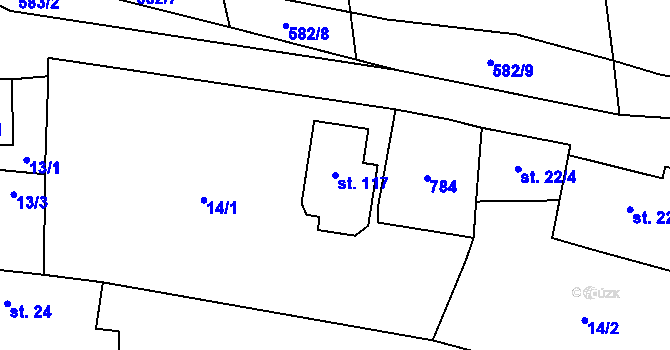 Parcela st. 117 v KÚ Přečín, Katastrální mapa