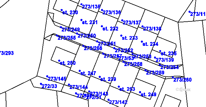 Parcela st. 273/257 v KÚ Předboj, Katastrální mapa