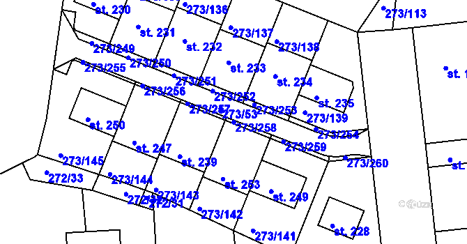 Parcela st. 273/258 v KÚ Předboj, Katastrální mapa