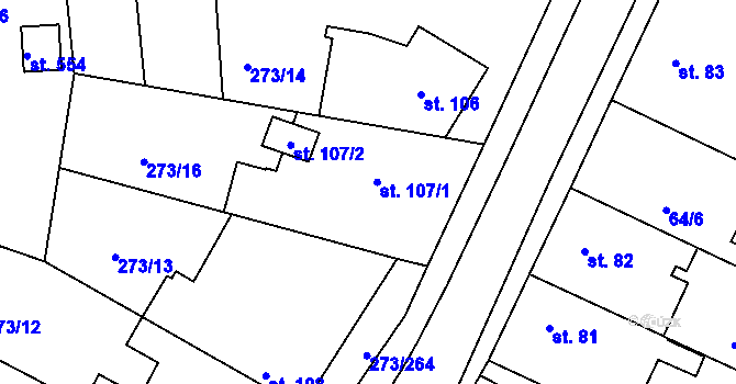 Parcela st. 107 v KÚ Předboj, Katastrální mapa