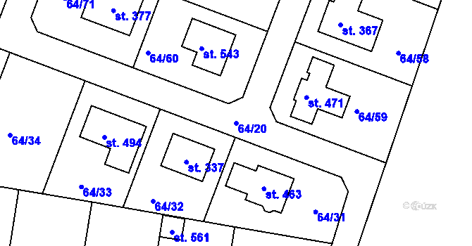 Parcela st. 64/20 v KÚ Předboj, Katastrální mapa